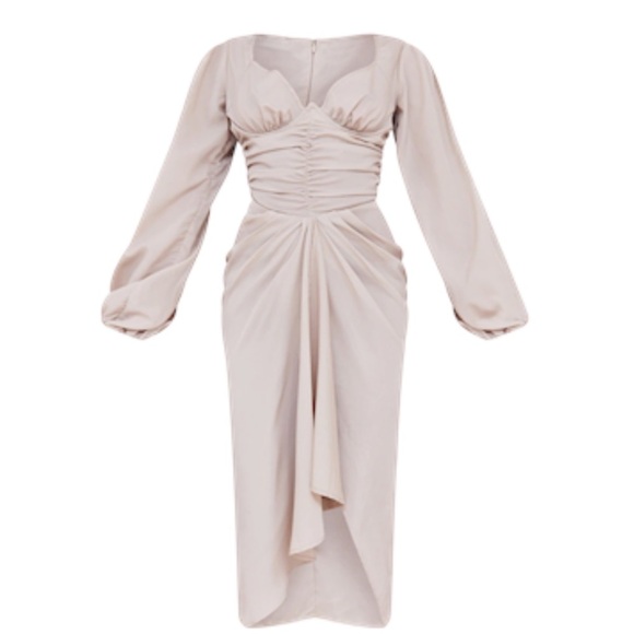 Pretty Little Thing Stone Underbust Detail Ruched Midi Dress Women Size 6 - Picture 4 of 17